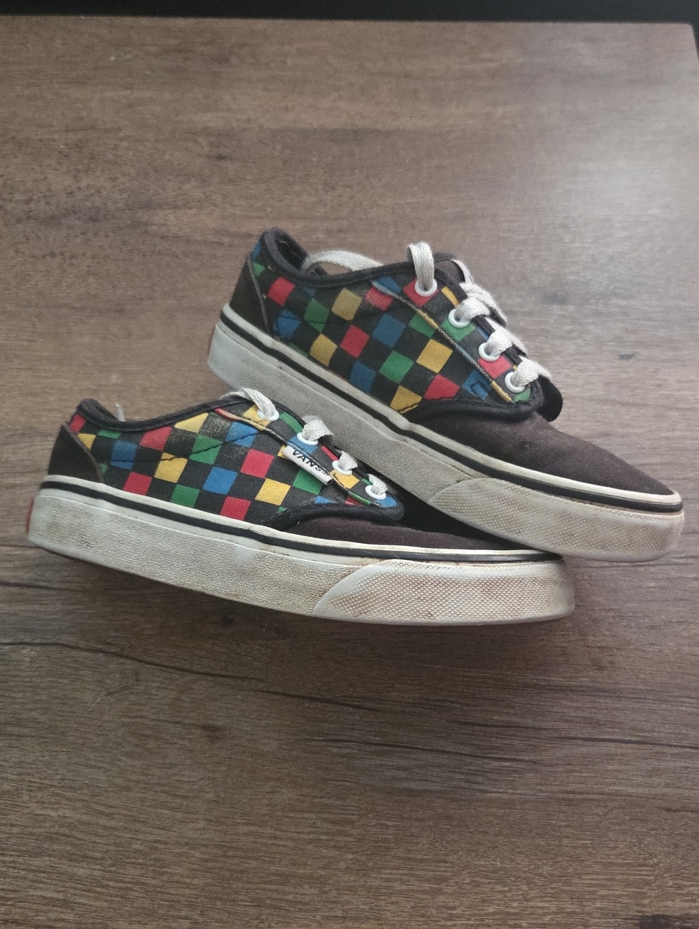 Vans Kids Low-Top Checkerboard Sneakers - Black with Red, Blue, Yellow, Green